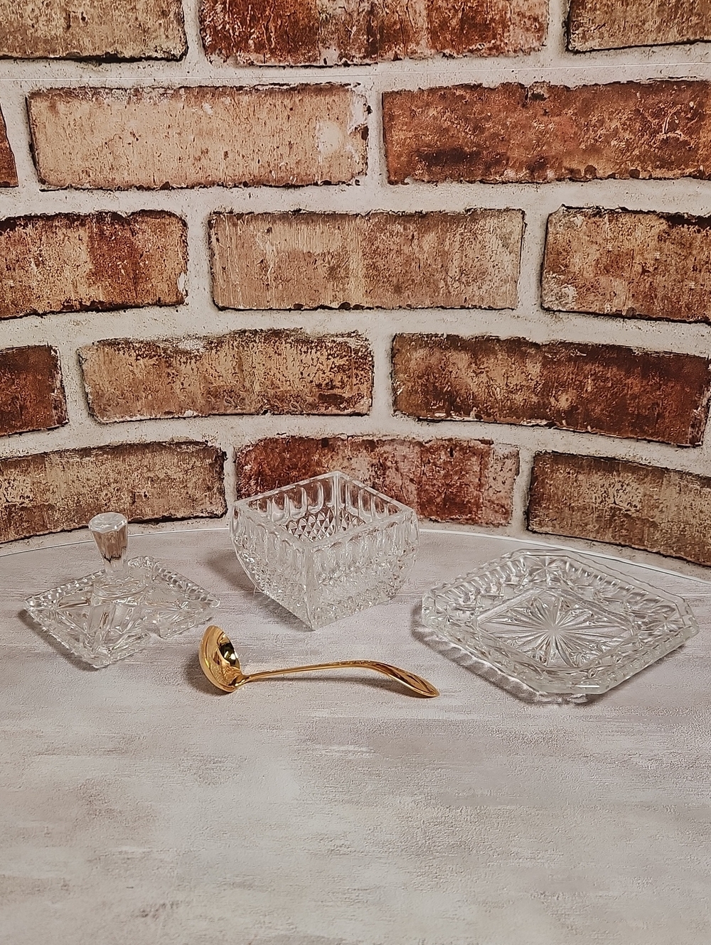 Vintage W. Germany Lead Crystal Sugar Jam Bowl Set w/ Lid Underplate 24KGP